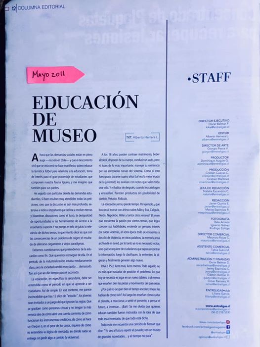 Educación de Museo | educacuo%CC%81n de museo entreligas editorial mayo 2011 Gulppiz | Litoral Poeta de Las Artes | bersuit, editorial, educación, entreligas
