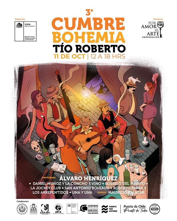 San Antonio celebra la tercera edición de la Cumbre Bohemia en homenaje a Roberto Parra | Cumbre Bohemia San Antonio | Litoral Poeta de Las Artes | Cumbre Bohemia, litoral de los poetas, Litoral Poeta, san antonio, tío Roberto