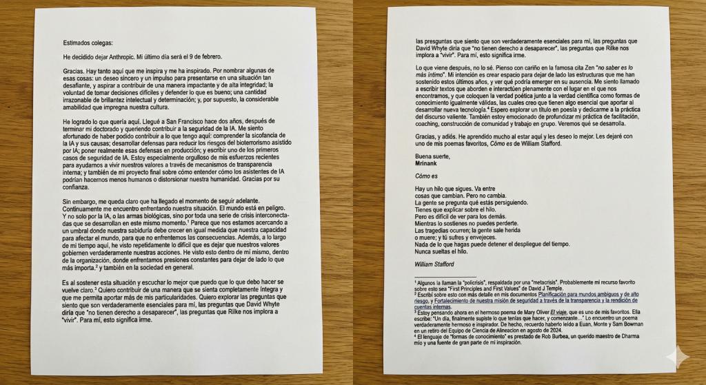 Mrinank Sharma —líder de seguridad en Anthropic— deja Claude (IA) para estudiar poesía: "el mundo está en peligro" | Carta Mrinank Sharma | Litoral Poeta de Las Artes | Anthropic, ciberseguridad, claude, cultura digital, ética IA, inteligencia artificial, Jason Clinton, litoral de los poetas, Litoral Poeta, poesía