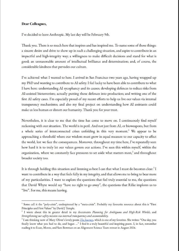 Mrinank Sharma —líder de seguridad en Anthropic— deja Claude (IA) para estudiar poesía: "el mundo está en peligro" | Mrinank Sharma carta 1 1 | Litoral Poeta de Las Artes | Anthropic, ciberseguridad, claude, cultura digital, ética IA, inteligencia artificial, Jason Clinton, litoral de los poetas, Litoral Poeta, poesía
